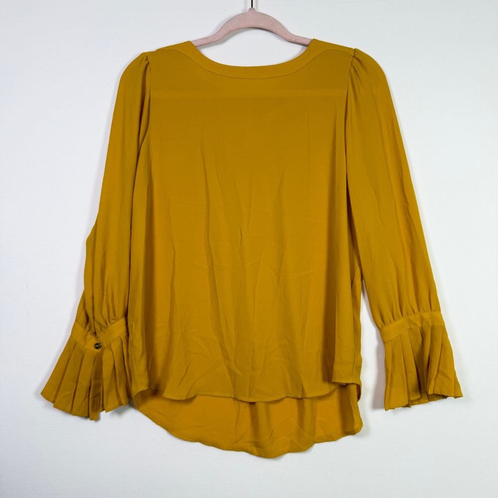 LOFT Mustard Yellow Pleated Bell Sleeve Keyhole Blouse MP